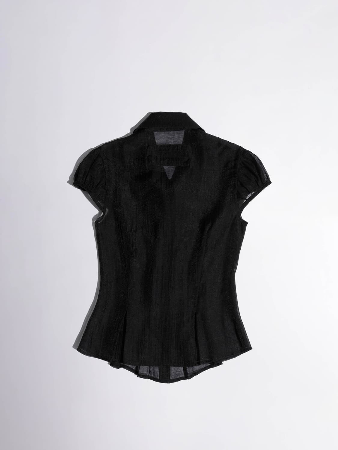 스컬프터 블라우스 Sheer Pleated Hem Blouse Black 상품이미지2