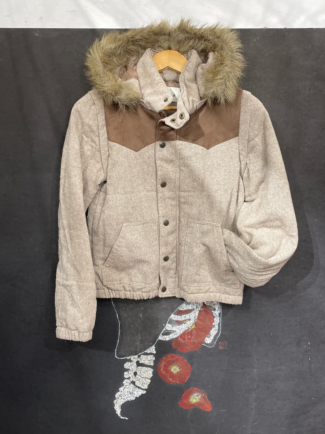 일본빈티지 울프죠 menina 트위드 퍼 후드 패딩 점퍼   BIKI F 상품이미지7