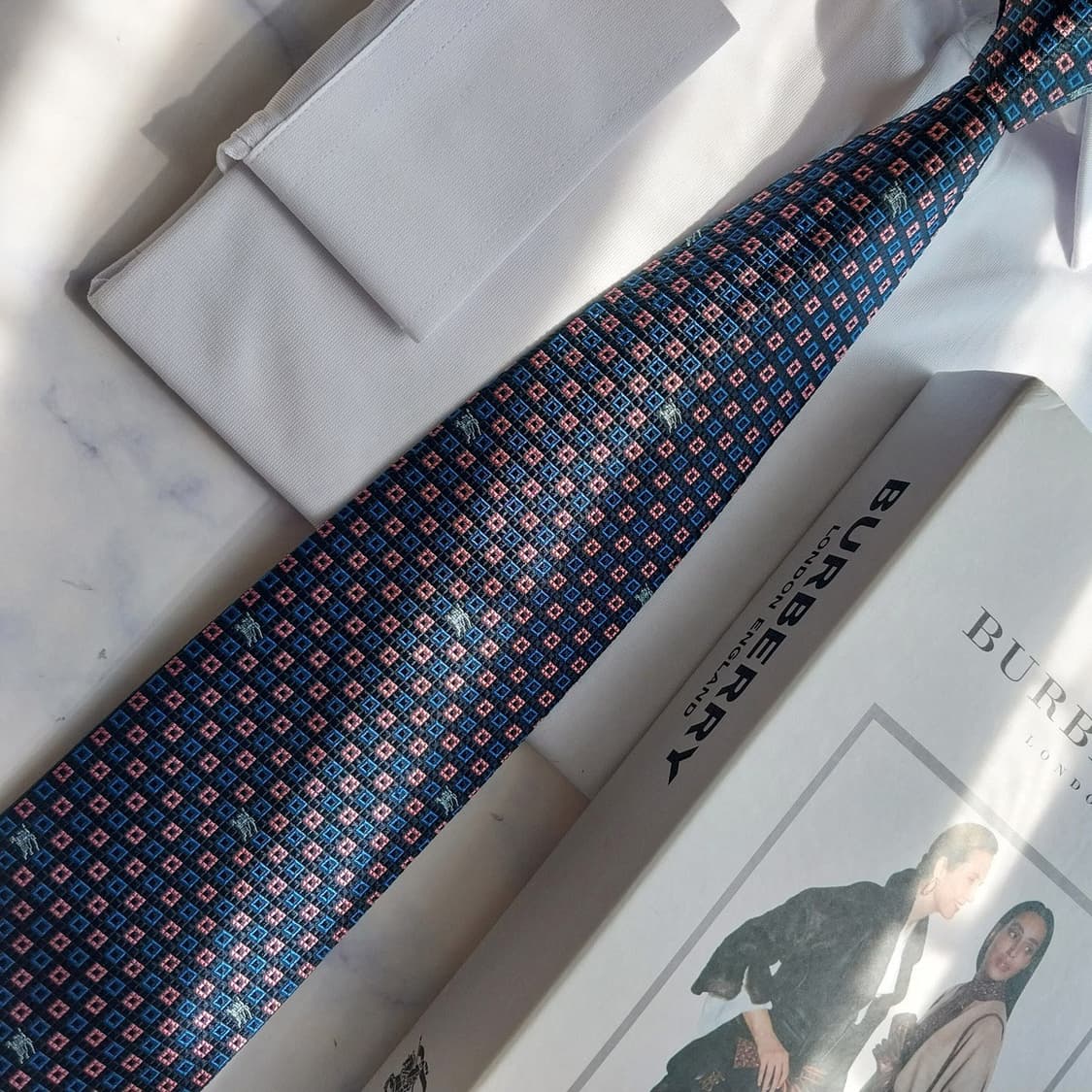 버버리 네이비 체크 자카드 넥타이 9.5cm S~A+등급 K2538 상품이미지5