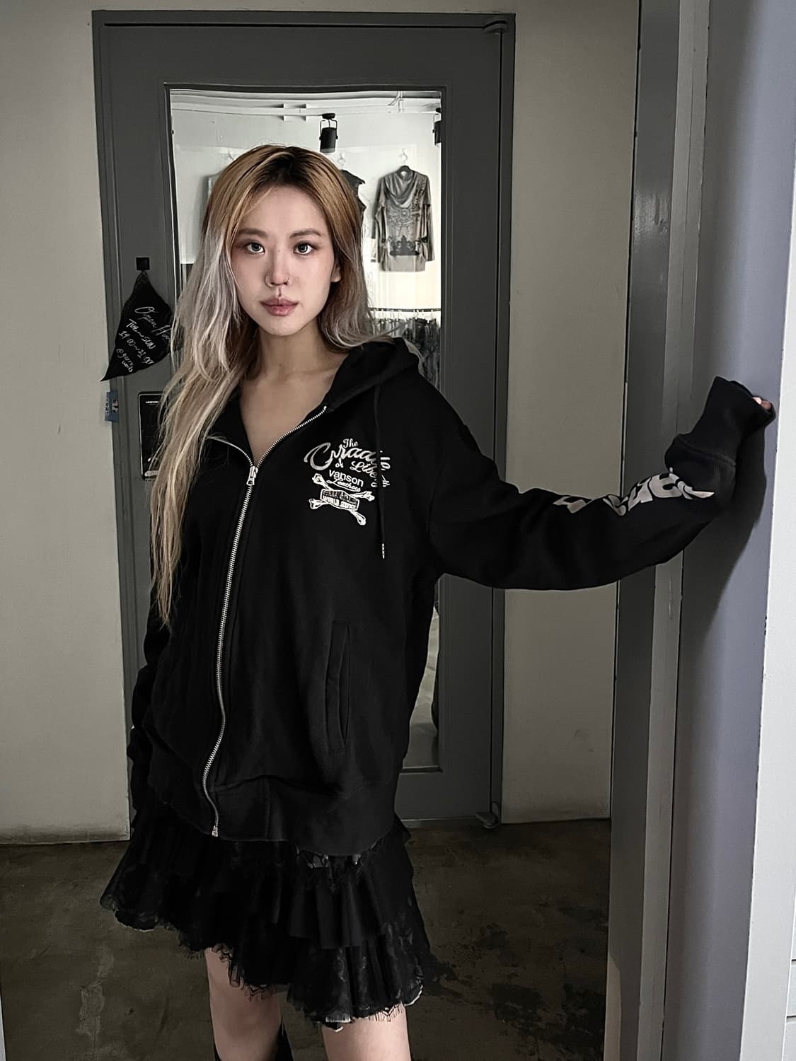 밴슨 오버핏 바이커 무드 코튼 후드집업 상품이미지6