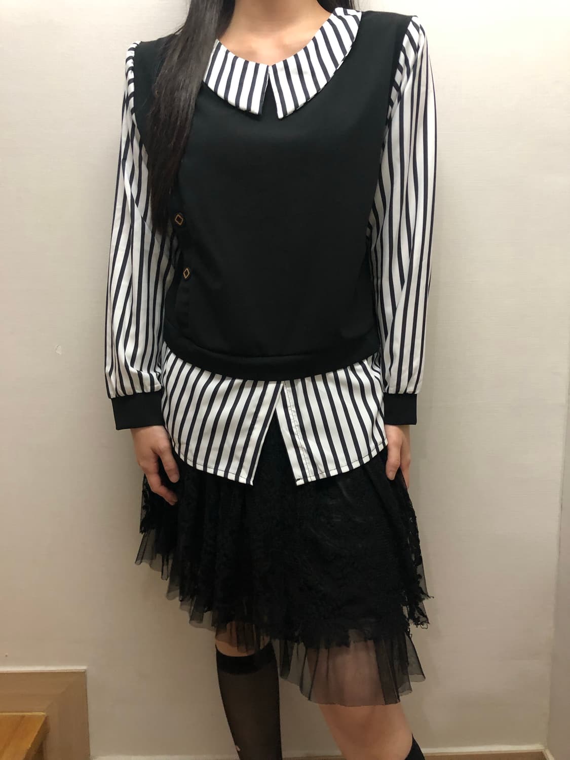 빈티지 블랙 스트라이프 레이어드 셔츠 상품이미지3