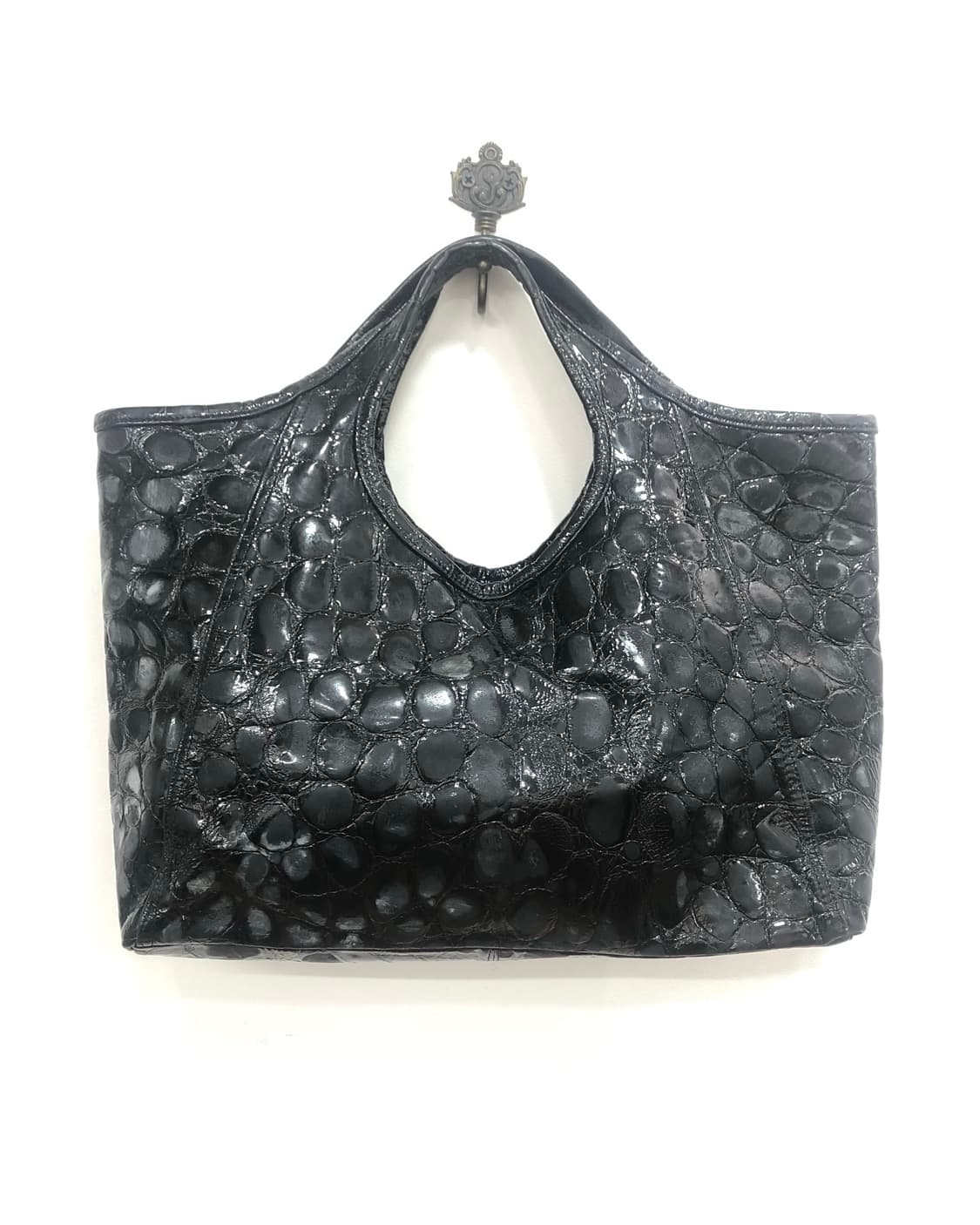 croc texture decorative black tote bag 상품이미지5