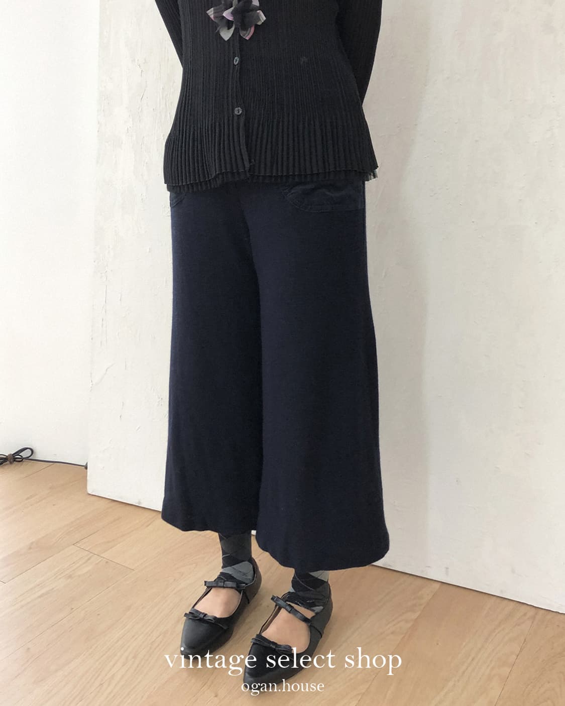 vintage navy knit wide capri pants 상품이미지1