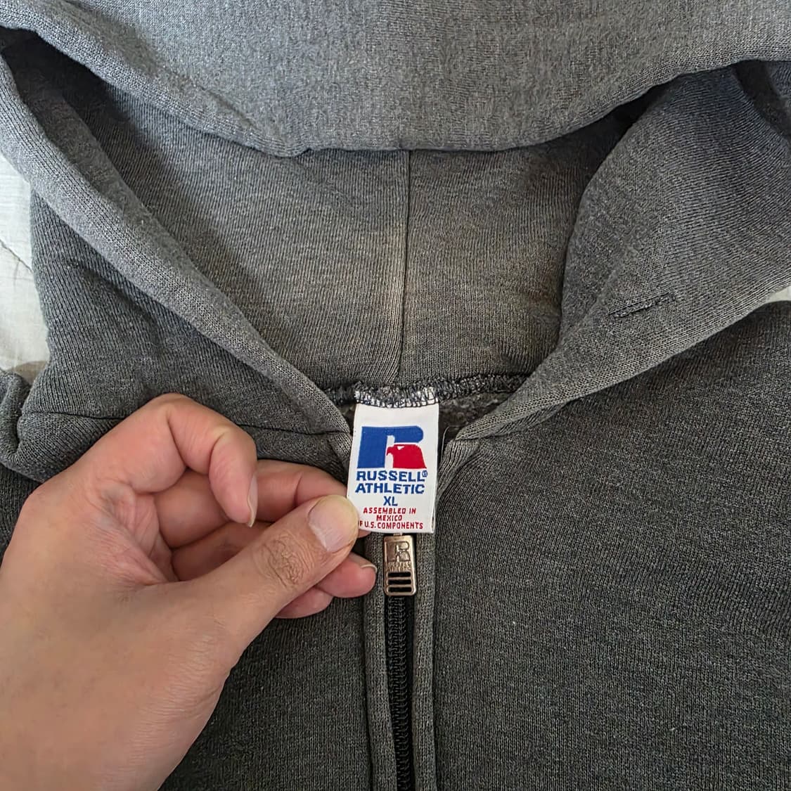 [XL]90s 빈티지 러셀 애슬레틱 후드집업 다크그레이 ver.더티페이드 상품이미지7