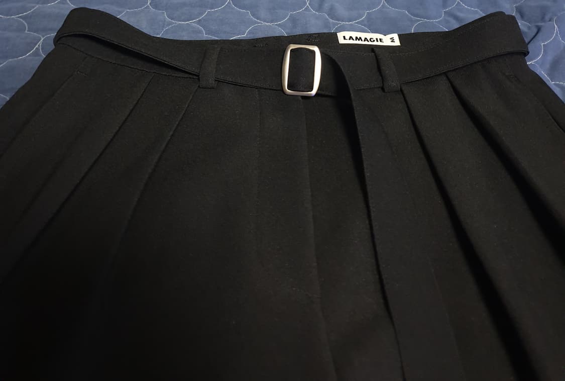 LAMAGIE FEMME 투턱 벨티드 와이드 슬랙스 블랙 (M) 상품이미지2