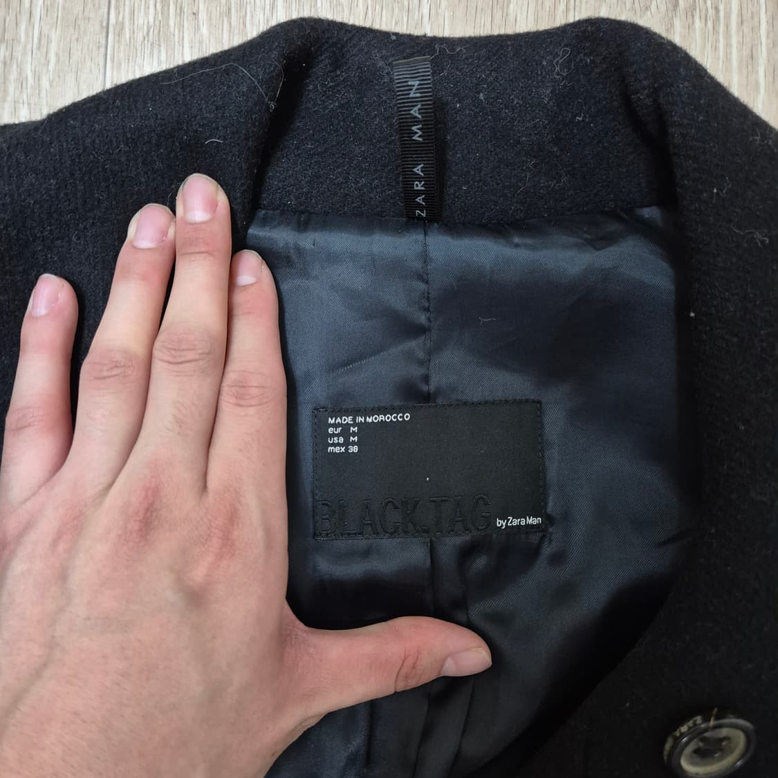 자라 맨 남성 블랙택 모직 빅카라 더플 코트 상품이미지4