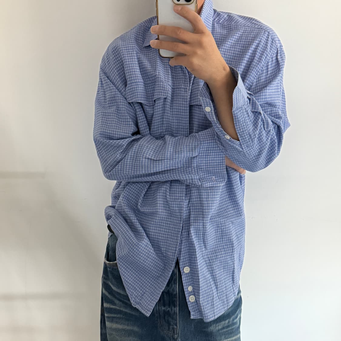  23HOMME 블루 체크 셔츠 상품이미지3