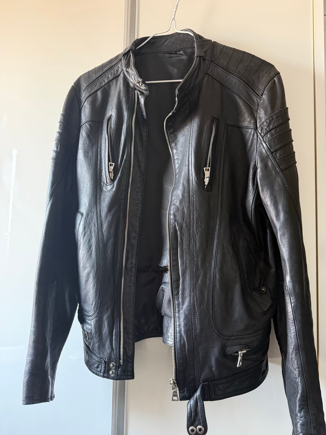 멀티 사선 차이나넥 레더자켓 상품이미지2