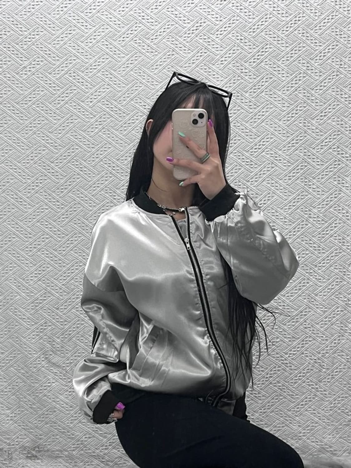 빈티지 일본풍 스카쟌 새틴 바시티 자켓 L C07177 상품이미지2