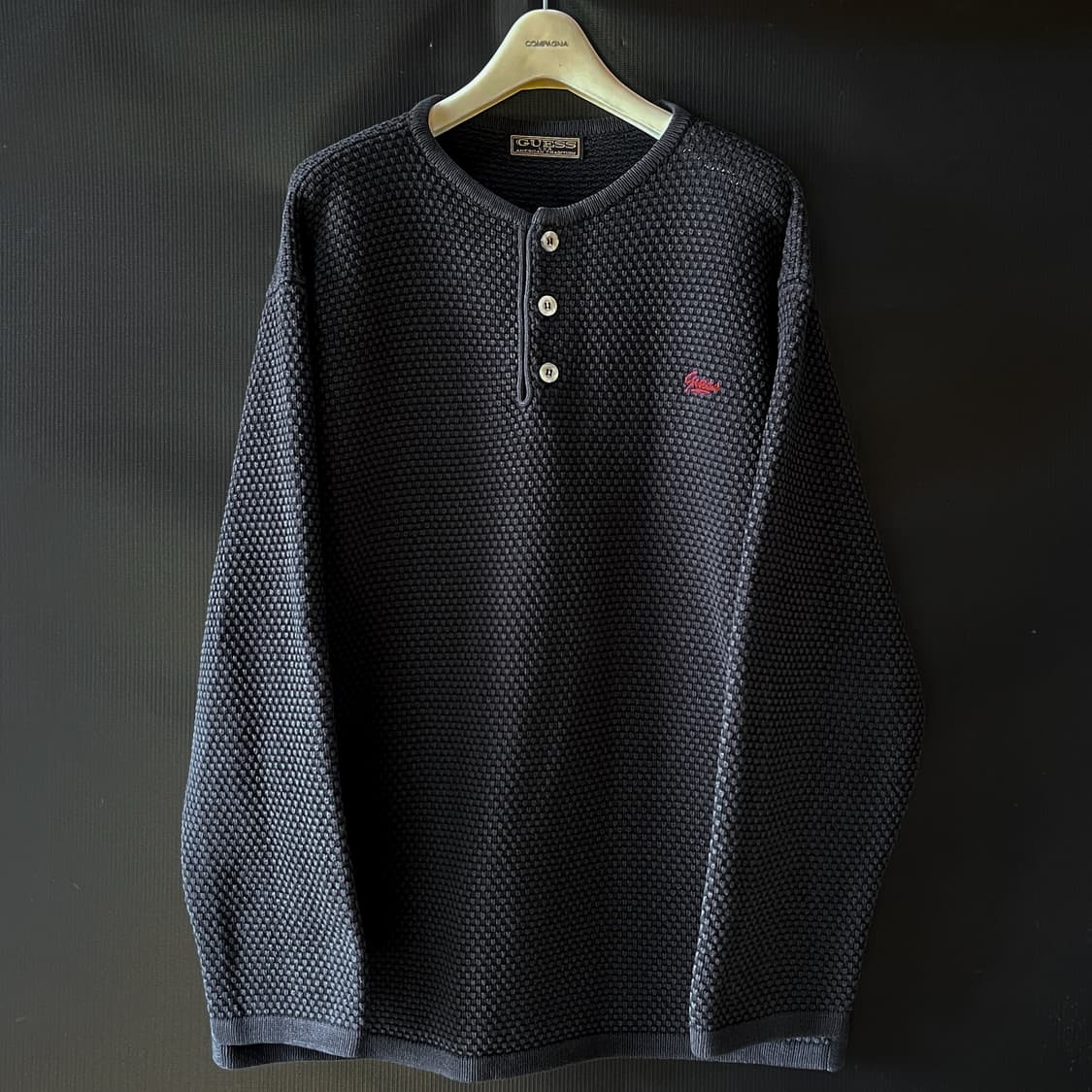 90s 두산 Guess 올드 게스 와플 니트 헨리넥 상품이미지4