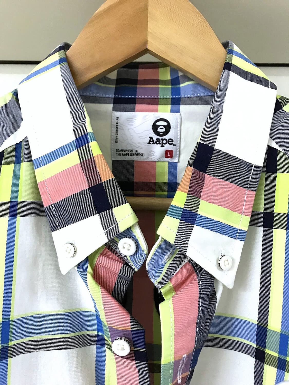 에이프 AAPE 체인스티치 자수 체크 오버사이즈 셔츠 상품이미지4