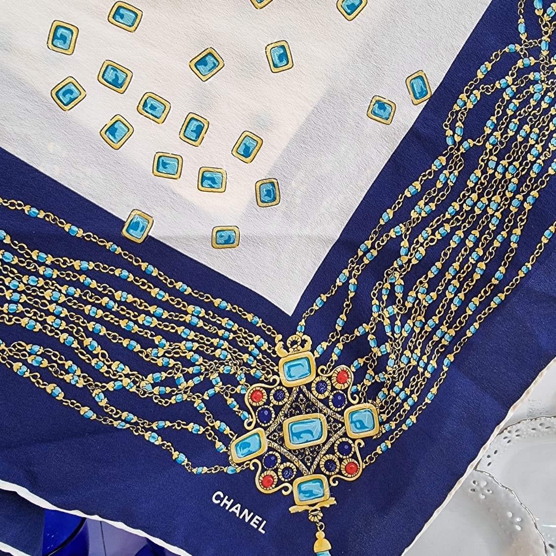 샤넬 스카프 네이비 실크 상품이미지7