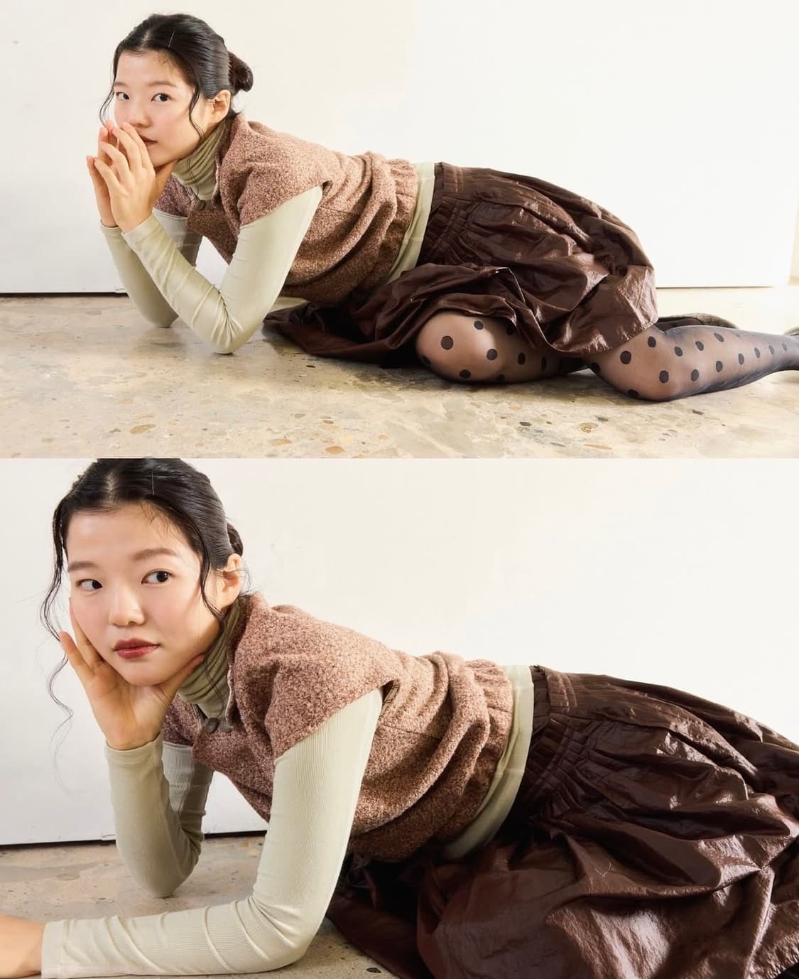 콜로신스 핀턱 미디 스커트 브라운 상품이미지3