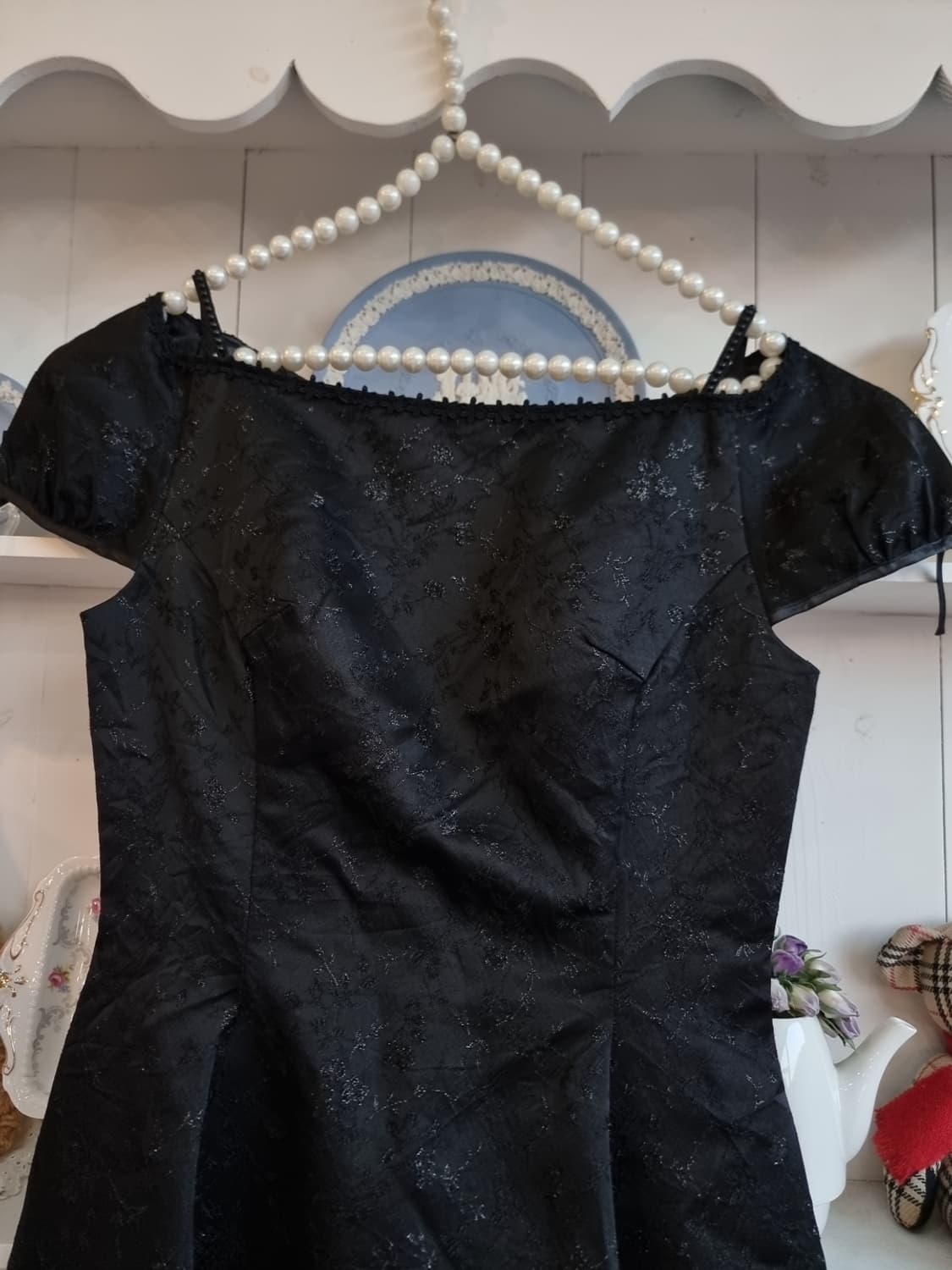 블랙 자가드 리본 원피스 상품이미지2