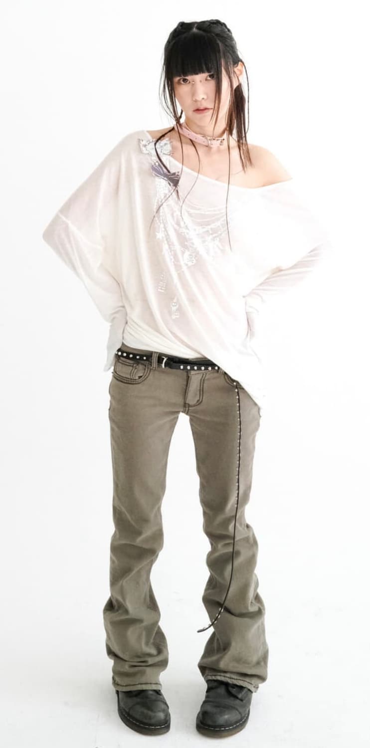 stitch low rise flare pants (khaki grey) 상품이미지1