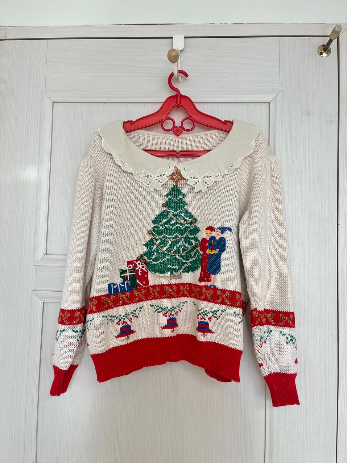 🎄크리스마스 선물 자수 트리 카라 울 니트 상품이미지1