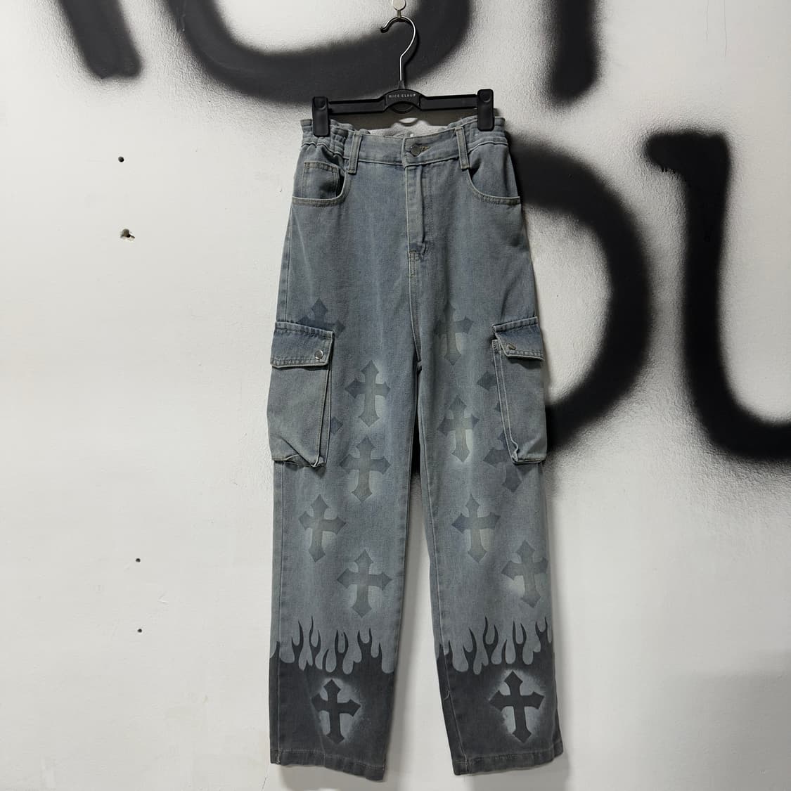 VTG 빈티지 멀티 크로스 프린팅 와이드 카고 데님 팬츠 상품이미지1