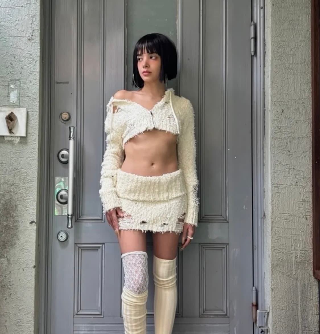 비엔프롬 프롬 니트 스커트 집업 세트 아이보리 상품이미지2