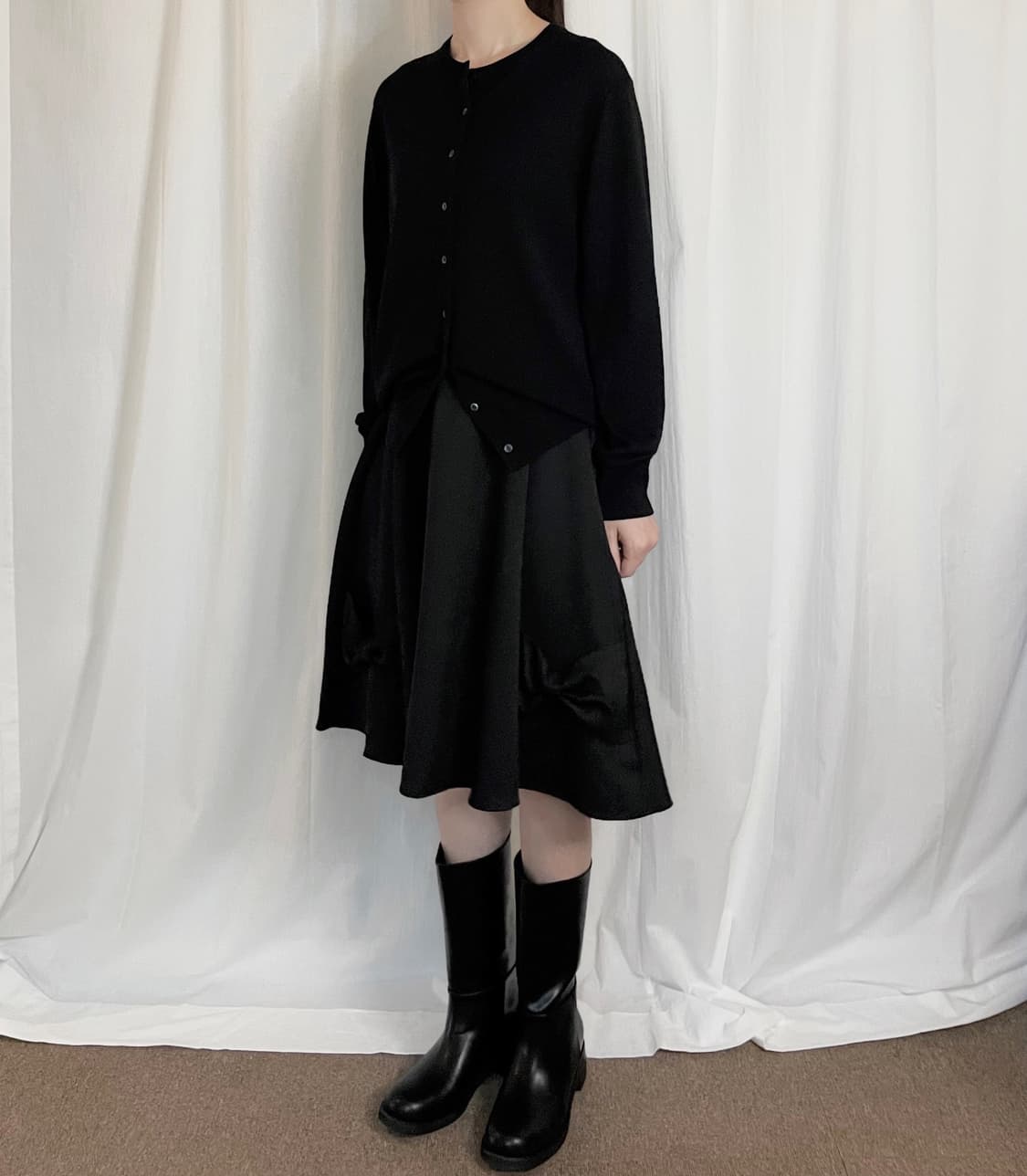 Ribbon Detail Midi Skirt - Black 상품이미지2