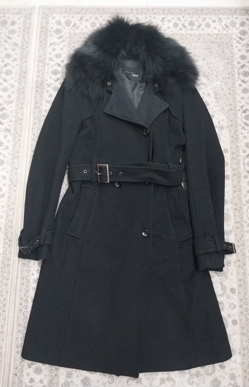Leshop 폭스 퍼 블랙 벨트코트 66 (55까지) 상품이미지1