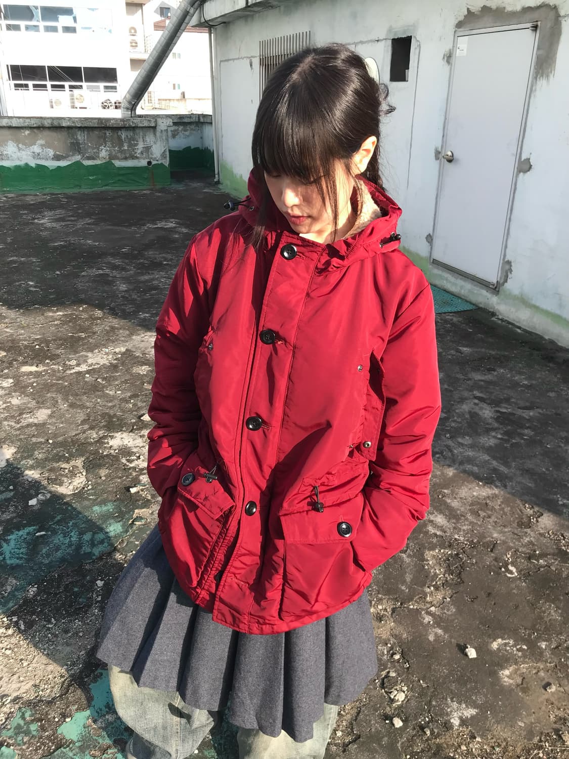 딥 레드 후드파카 상품이미지1