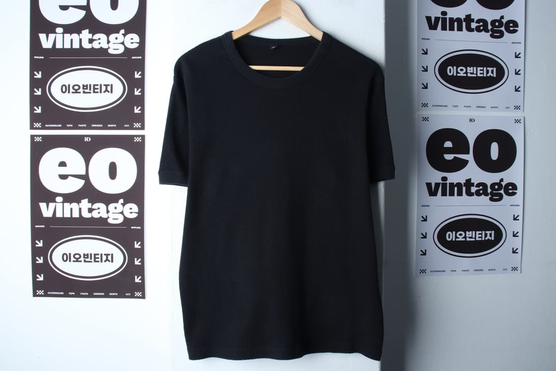 (L-XL) 유니클로 반팔 티셔츠 와플 무지 블랙-H32743 상품이미지2