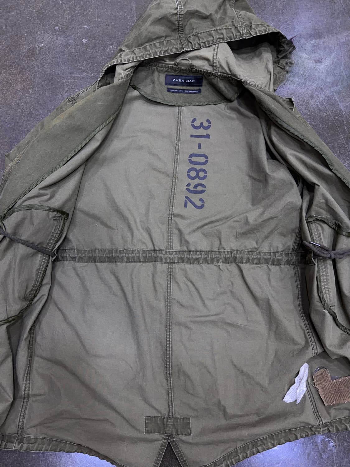 자라 빈티지 워싱 데미지 밀리터리 피쉬테일 후드 개파카 야상 L 상품이미지8