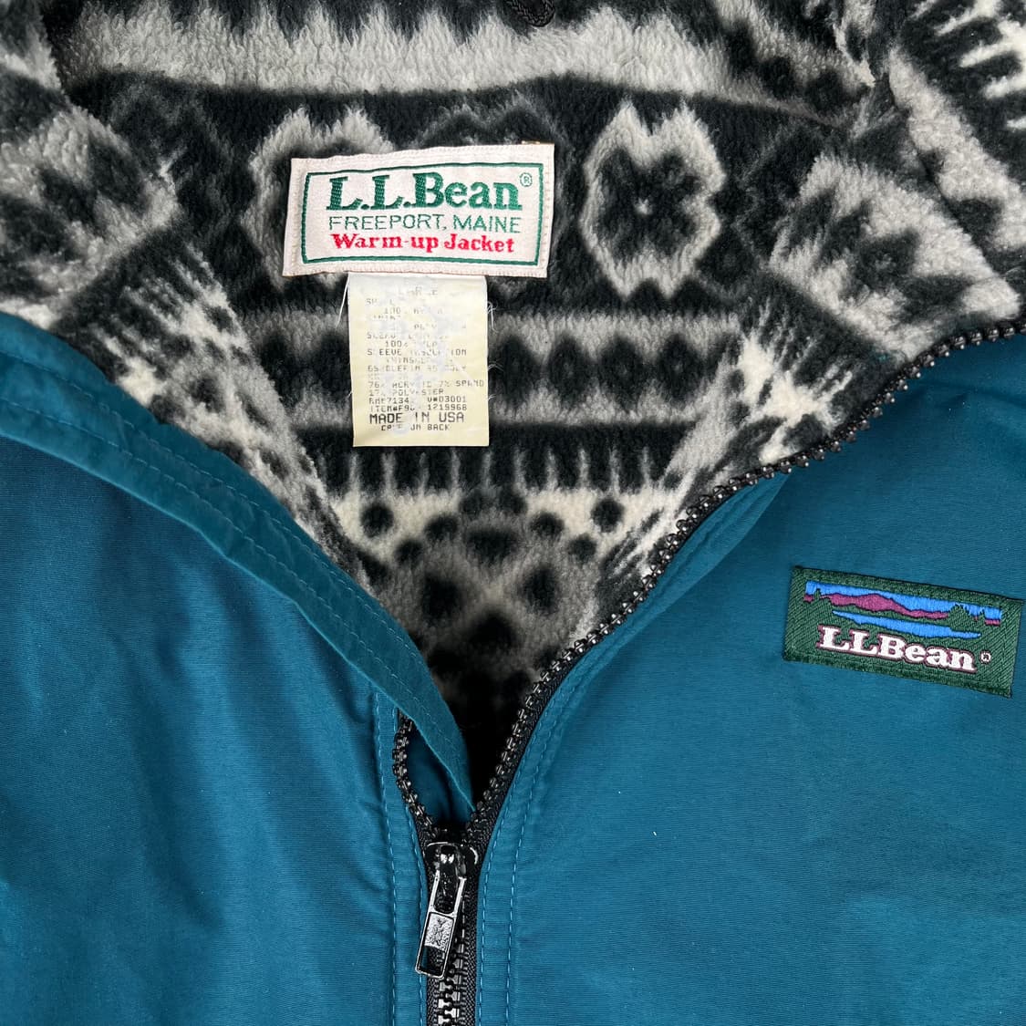 빈티지 LL Bean 아즈텍 플리스 라인드 웜업 자켓 틸 그린 상품이미지4