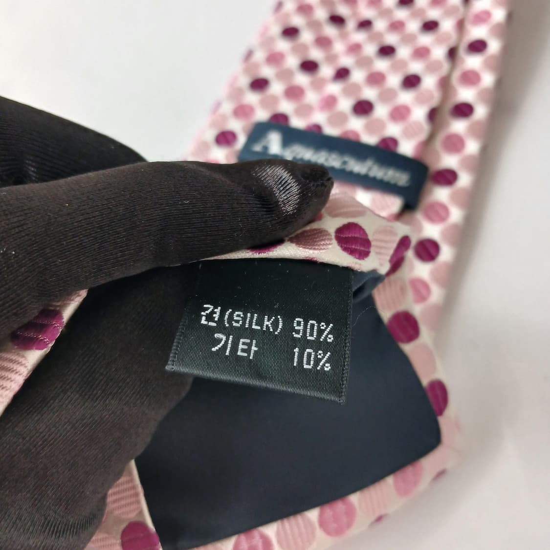 아쿠아스큐텀 실크 핑크 도트 패턴 넥타이 9.2cm S~A+등급 E916 상품이미지10