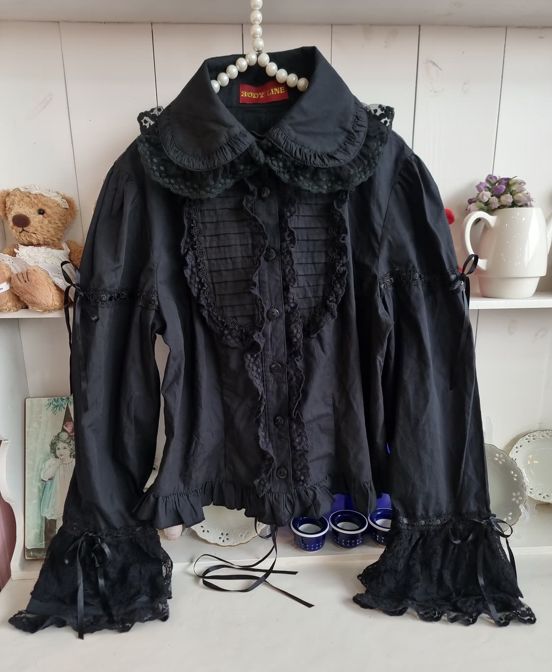 BODY LINE 블랙 레이스 블라우스 상품이미지1