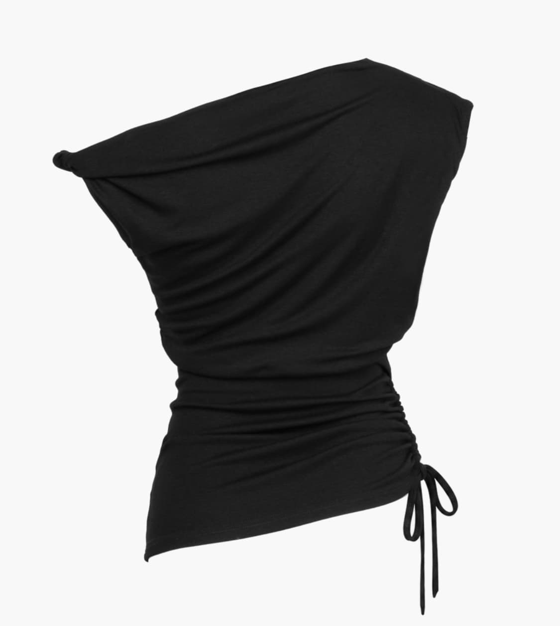 러프넥 Twist Strap Shirring Top 블랙 상품이미지5