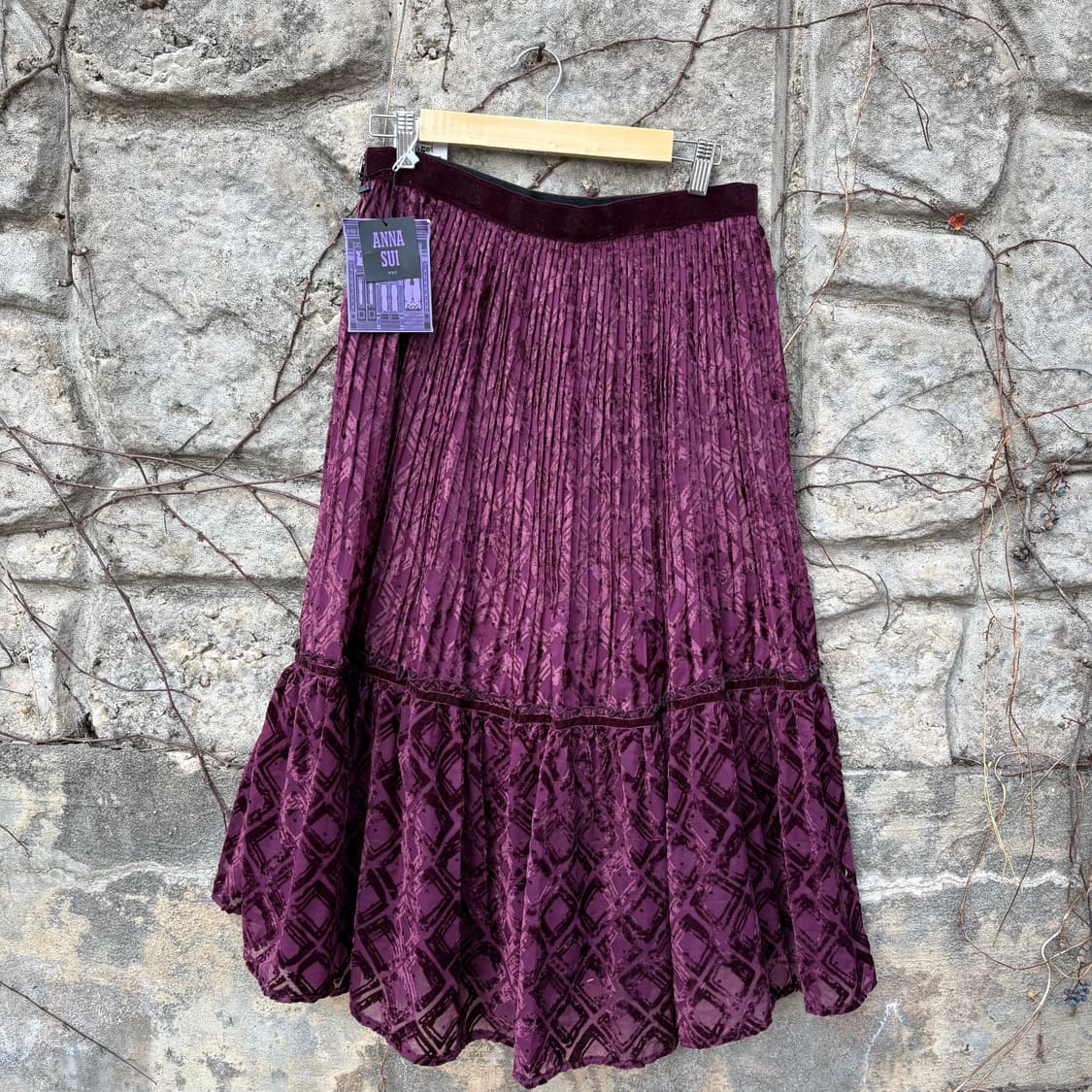 새상품 안나수이 망사 레이스 벨벳 플리츠 롱스커트 빈티지 상품이미지1