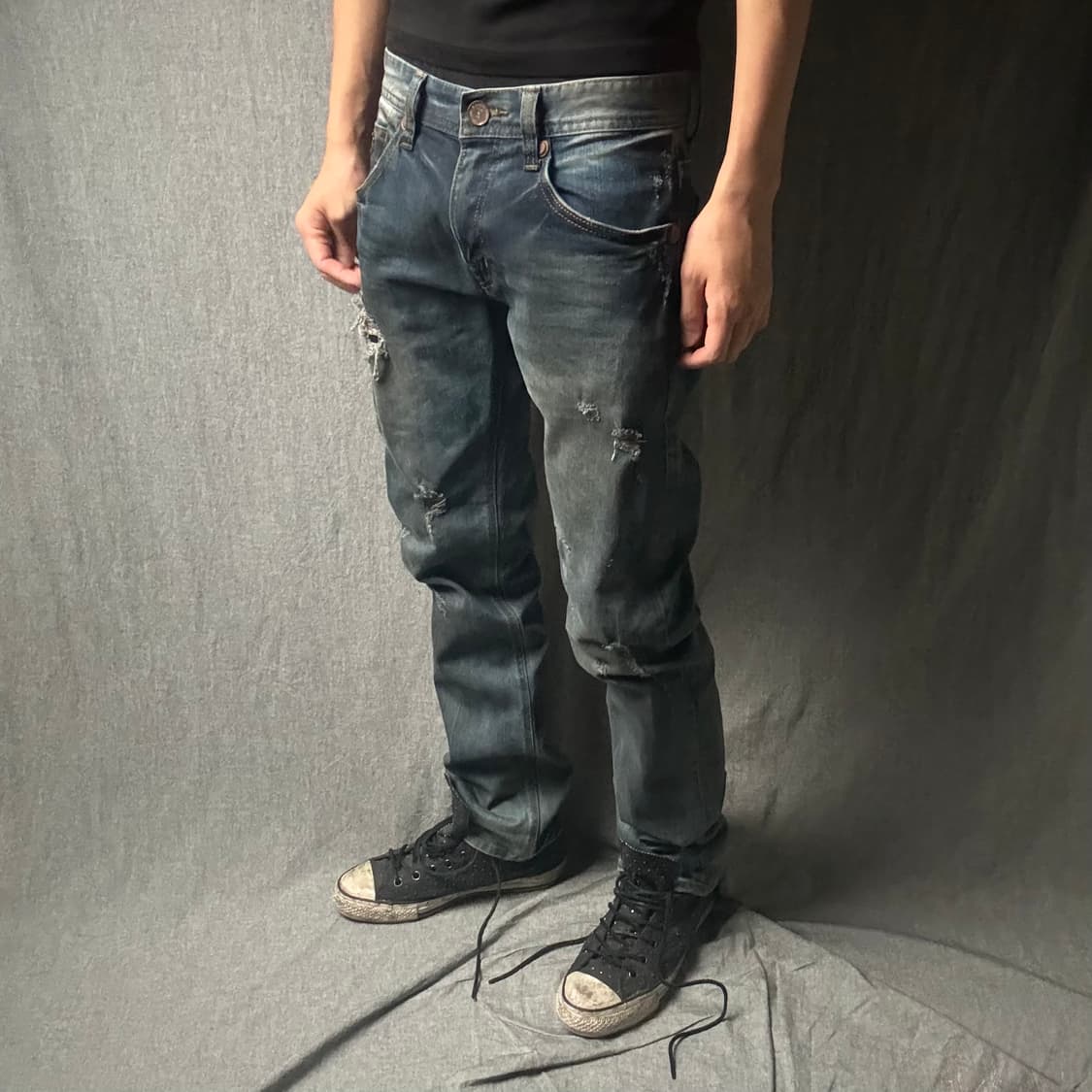 버커루 진청 데미지 슬림진 상품이미지3