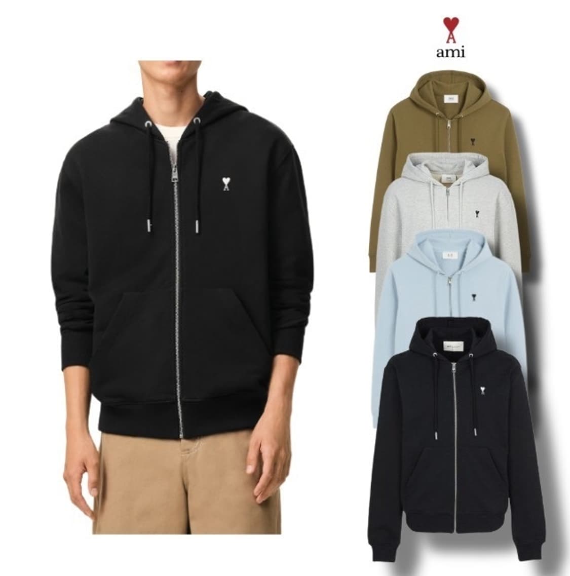 [새상품/정품] AMI 아미 드 쿠르 스몰 하트 후드집업 (블랙/XL) 상품이미지1