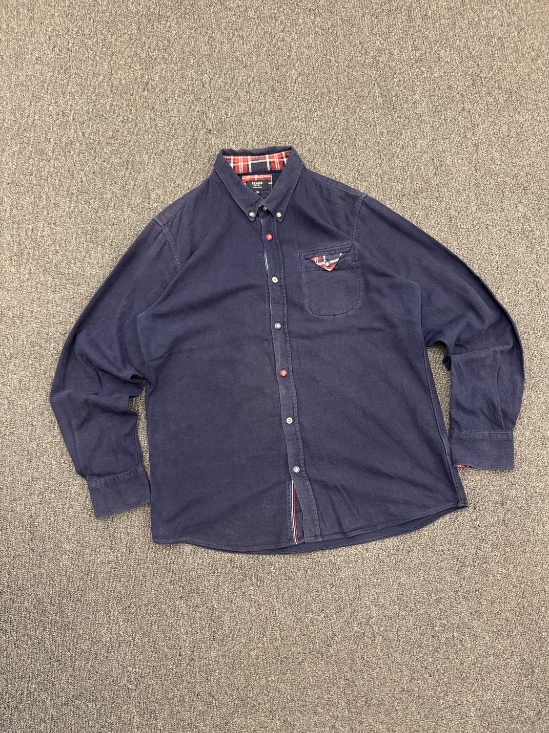 XL)Beams Heart 빈티지 체크패턴 포인트 코튼 네이비 긴팔 셔츠 상품이미지1
