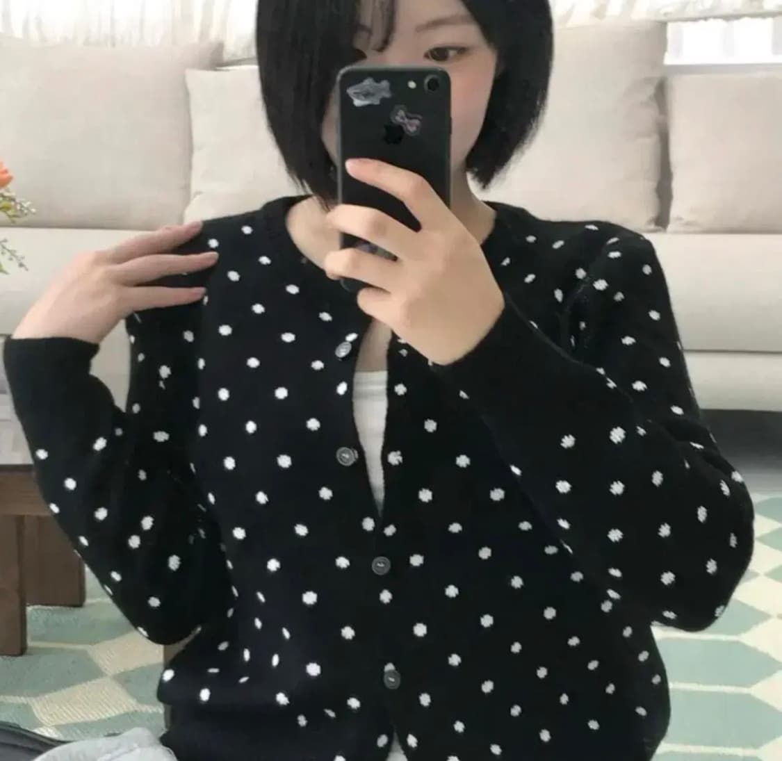 도트무늬 땡땡이 가디건 블랙 free 상품이미지1