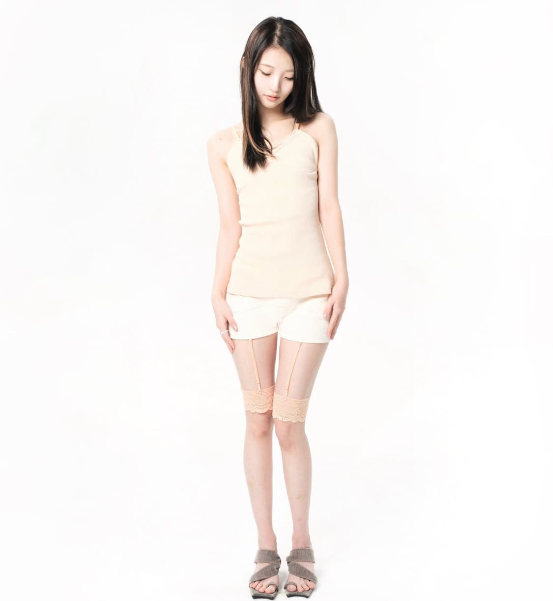 bandage garter shorts cream/peach 상품이미지2