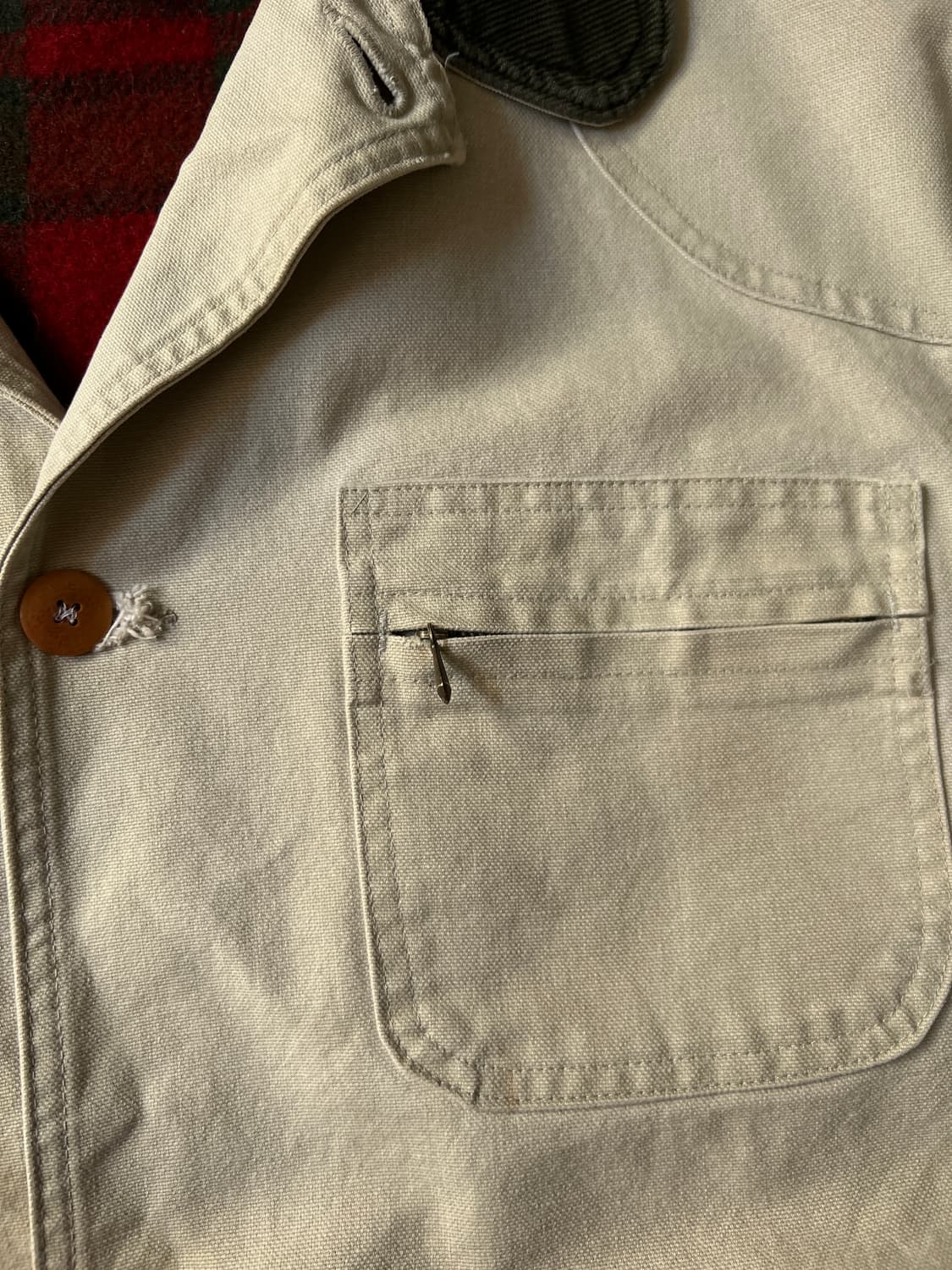 [XL]90's 엘엘빈 USA Made 체크 라이닝 아이보리 헌팅 자켓 상품이미지3