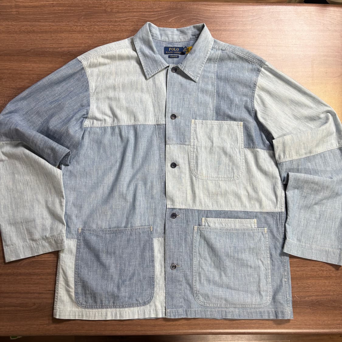 폴로 샴브레이 패치워크 셔츠 상품이미지1