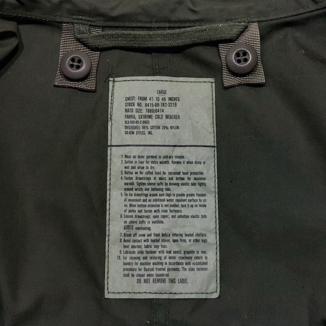 m65 피쉬테일 파카 오리지널 L 데드스탁 80s 외피 내피 상품이미지10