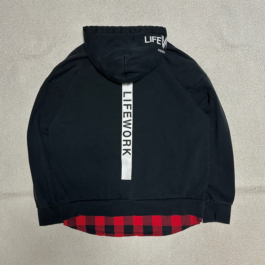 라이프워크 깅엄체크 레이어드 라독 후드티 상품이미지3