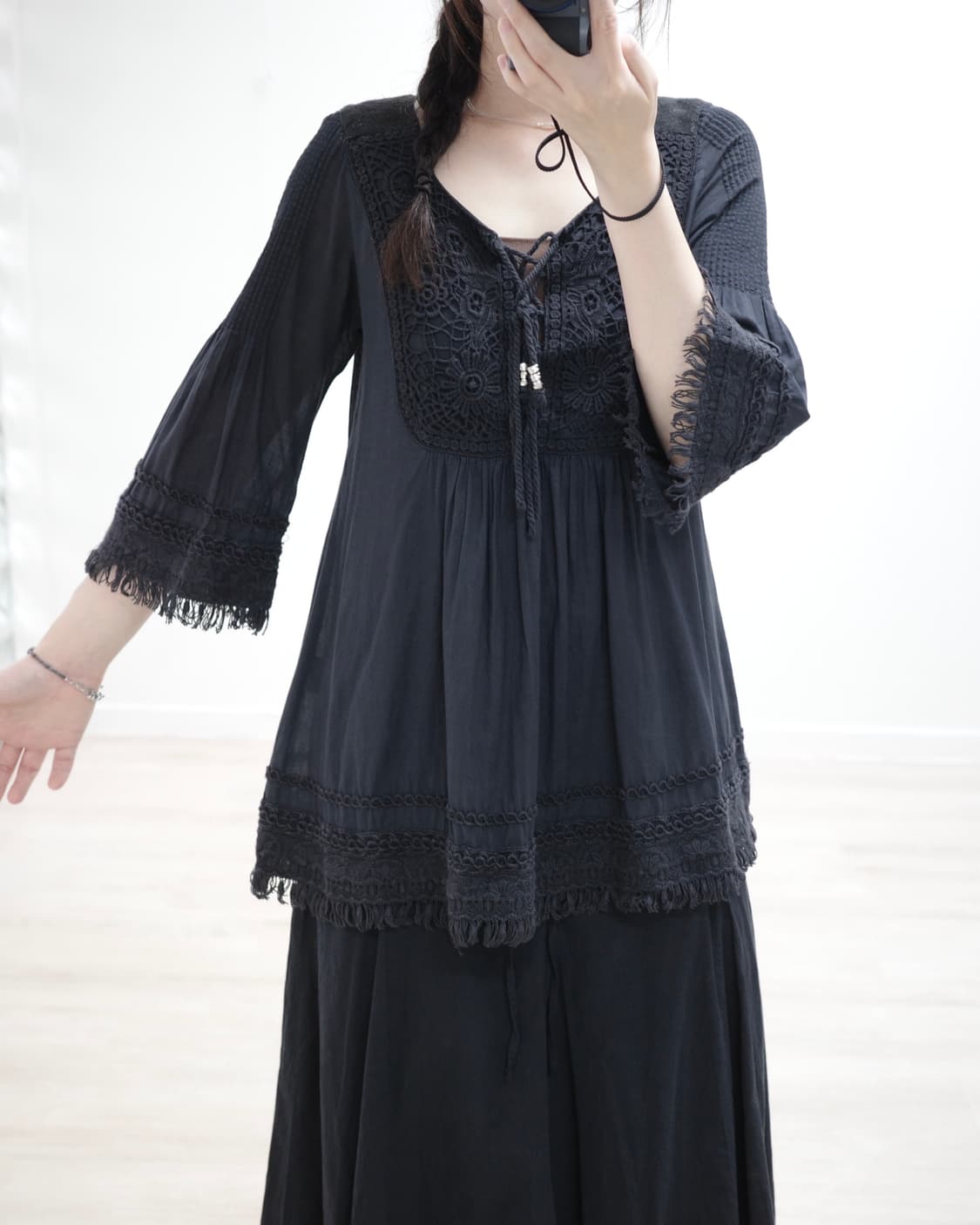 Oriental black tassel blouse 상품이미지2