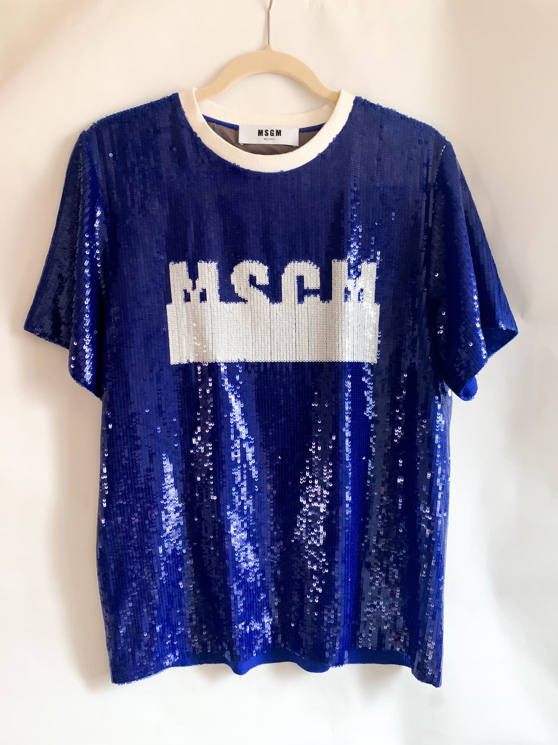 MSGM 블루 시퀸 스팽글 여성 반팔 티셔츠 S사이즈 상품이미지1