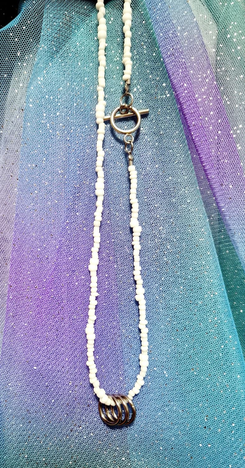 핸드메이드 화이트 비즈 써클 펜던트 토글바 목걸이 상품이미지7