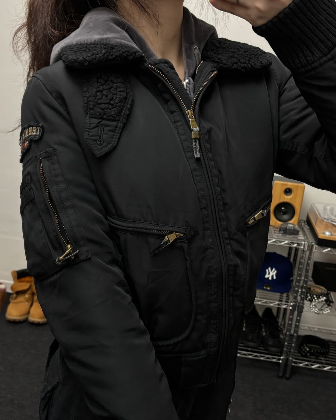 티니위니 퍼 카라 레오파드 항공점퍼 블랙 상품이미지3