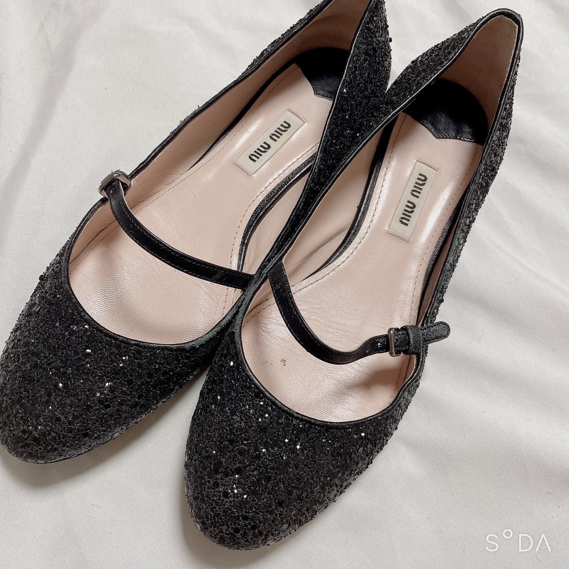 미우미우 블랙 글리터 메리제인 플랫 슈즈 구두 상품이미지2