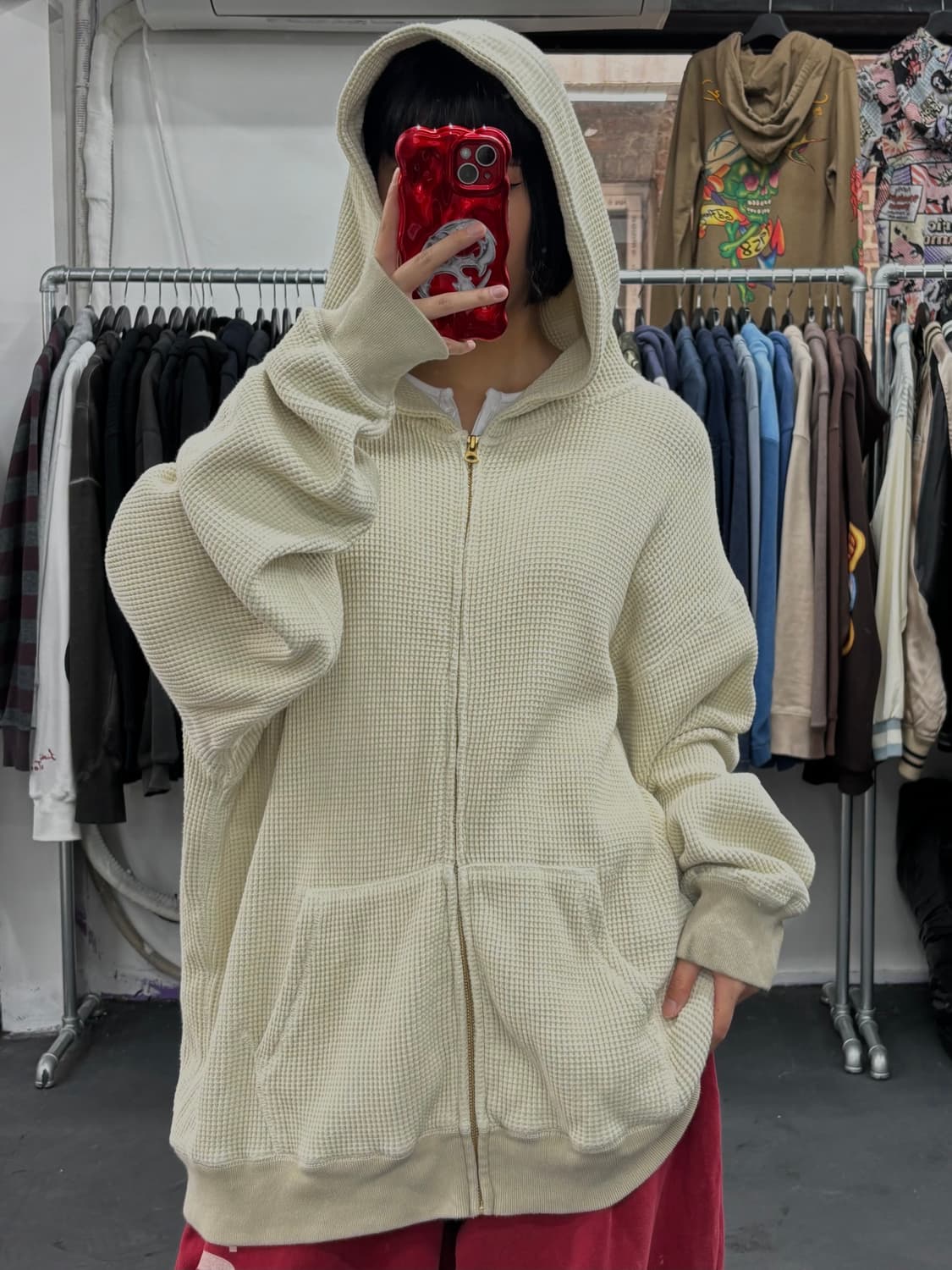 카키스 와플 크림 후드집업 상품이미지4