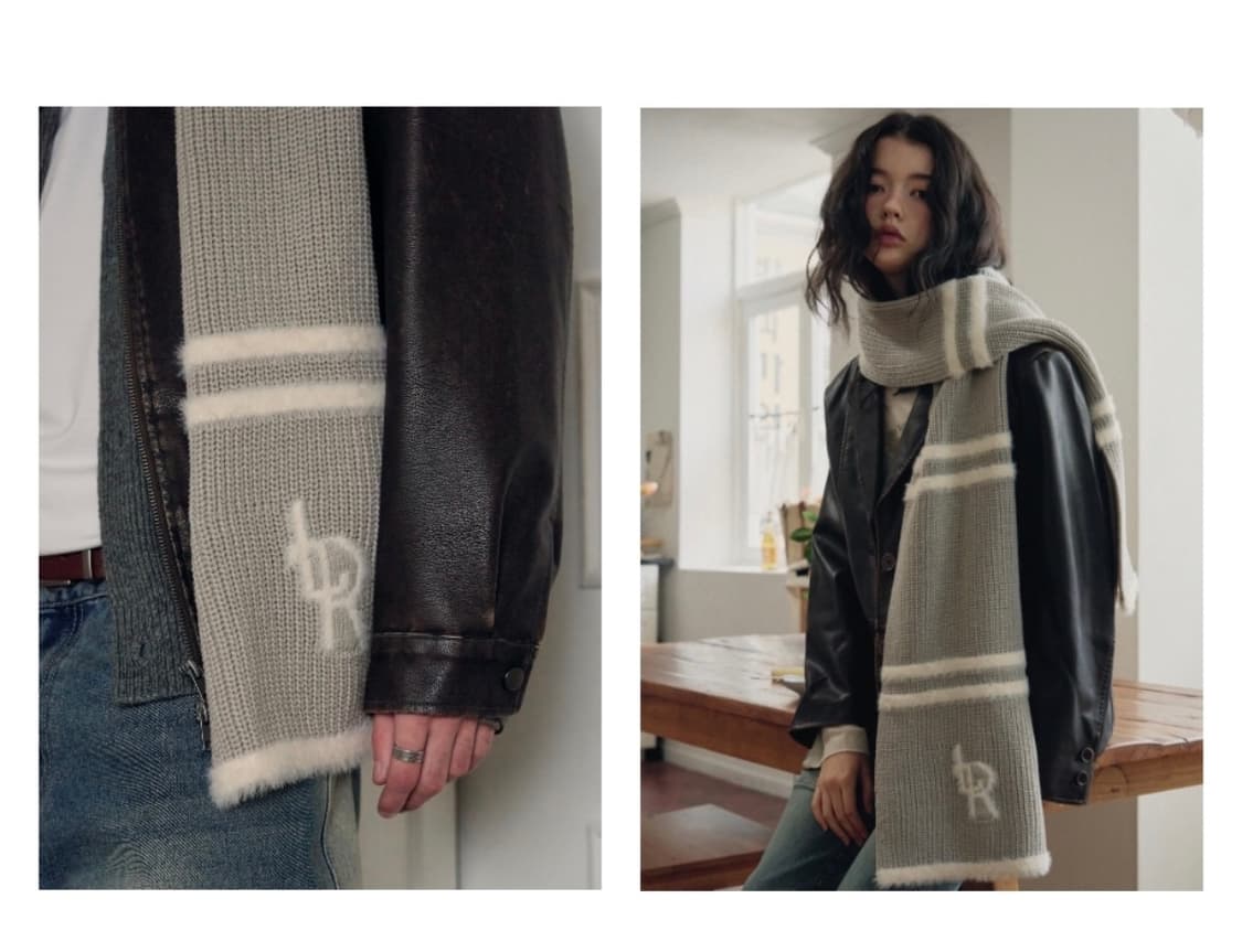 레더리 플러피 스트라이프 니트 머플러 [LIGHT GREY] 상품이미지5