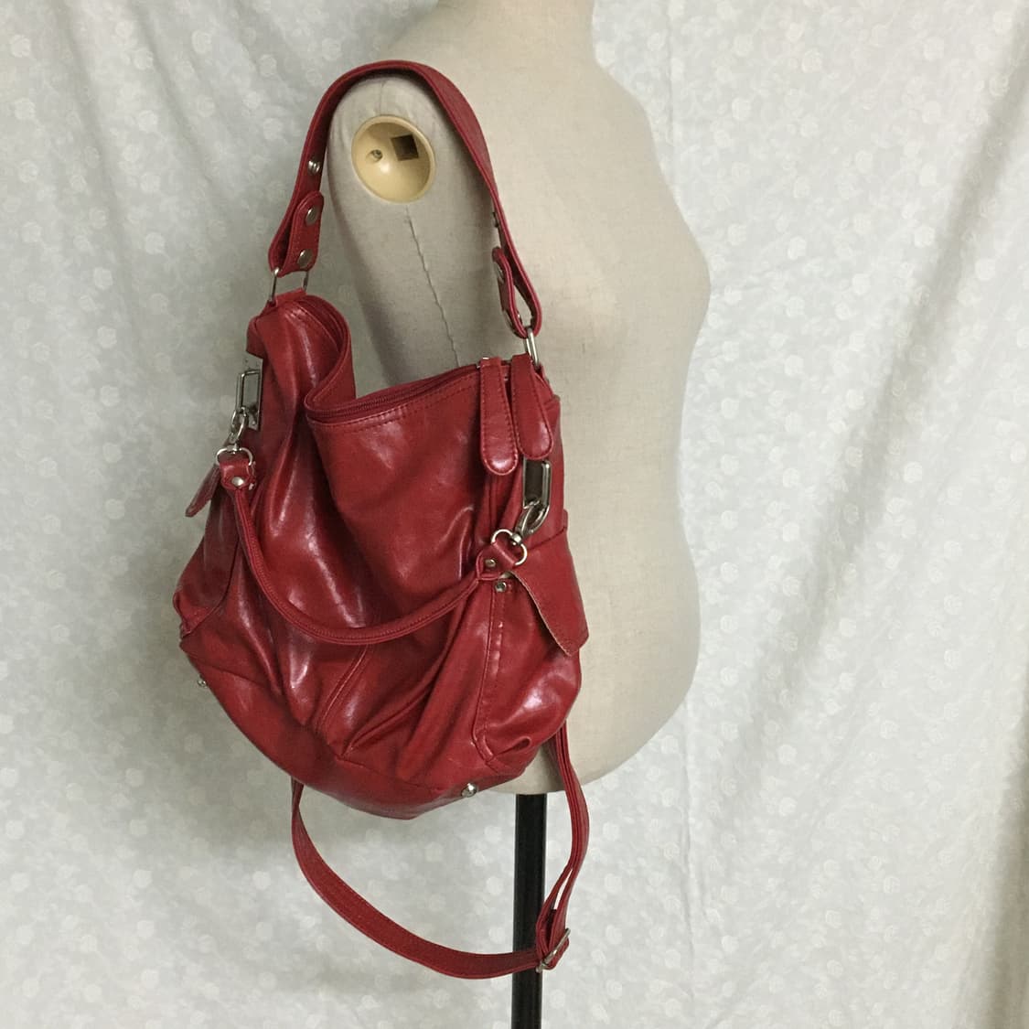 Y2K 레드 레더 멀티 포켓 숄더백 / 쓰리웨이빈티지백 상품이미지1