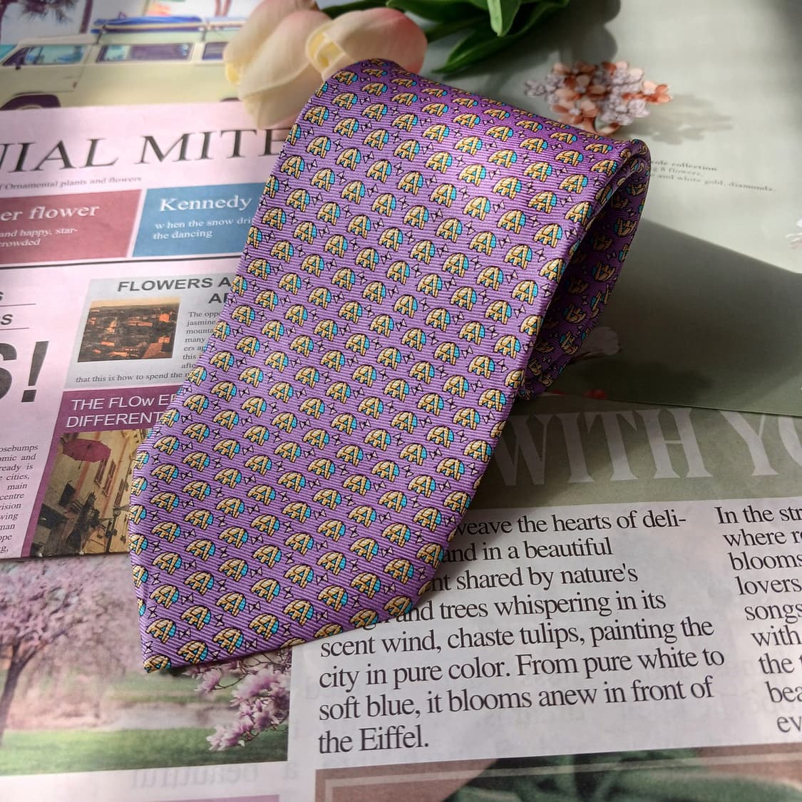 니나리치 실크 퍼플 코끼리 패턴 넥타이 8.8cm A+등급 A19885
 상품이미지4